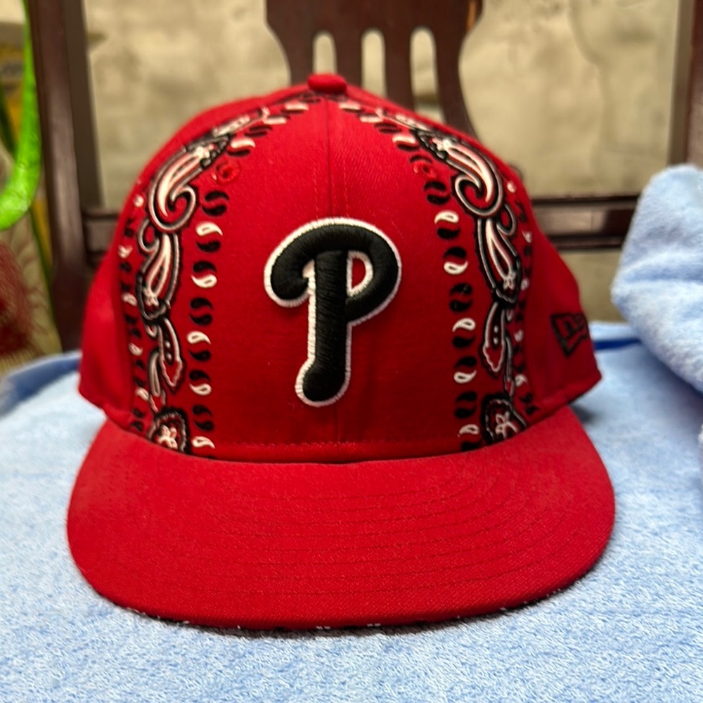 Fitted Phillies Baseball Hat with Paisley Print.